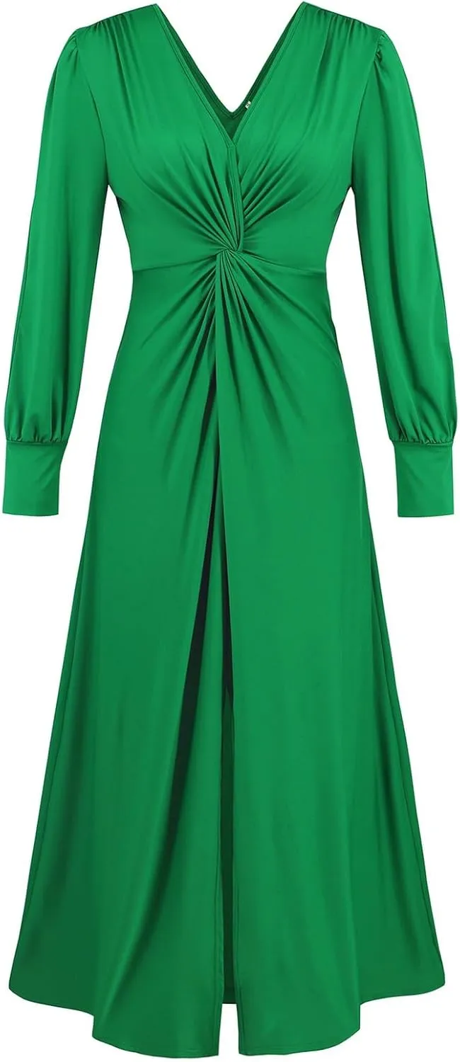 Leaf Print Ruffle Hem Belted Dress for Women V-Neck Vacation Ruffle Sleeve Party Formal Dress for Spring Summer
