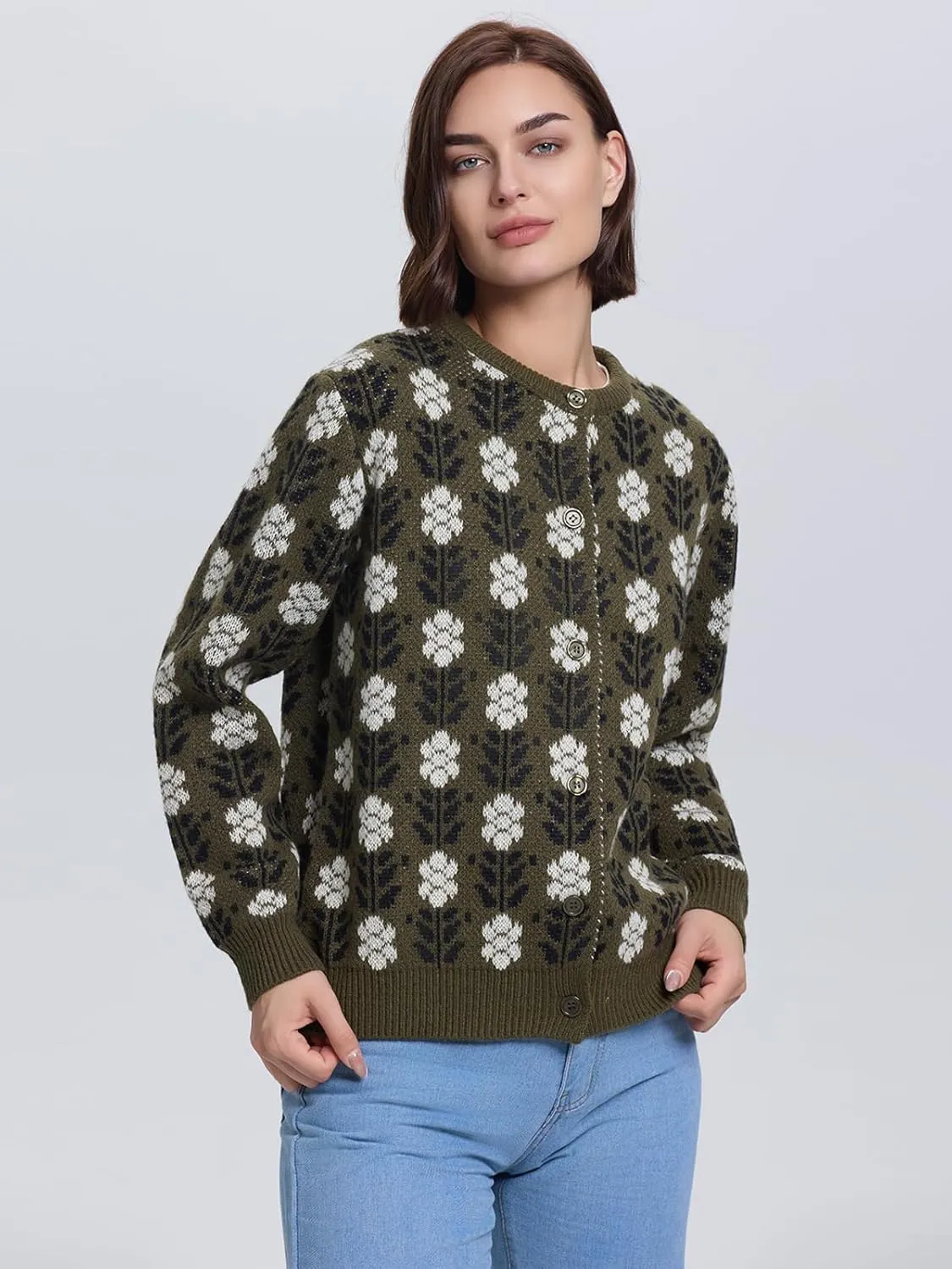 Les umes Womens Cardigan Long Sleeve Button Down Sweater Vintage Floral Knit Jackets Coats
