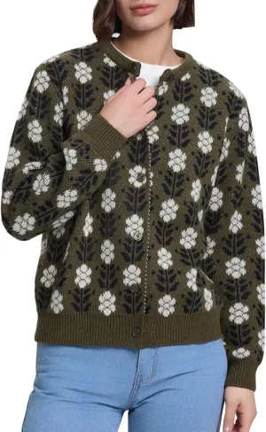 Les umes Womens Cardigan Long Sleeve Button Down Sweater Vintage Floral Knit Jackets Coats