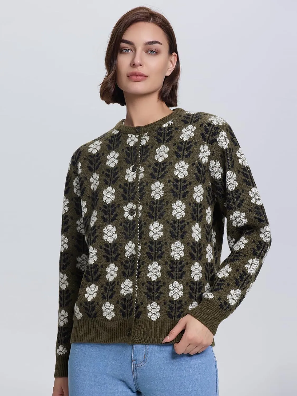 Les umes Womens Cardigan Long Sleeve Button Down Sweater Vintage Floral Knit Jackets Coats