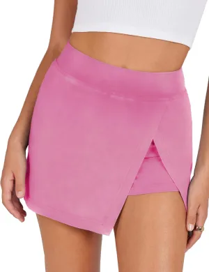 Lianlive Women's Mini Skirt High Waist Casual Split Hem Black Skort Athletic Tennis Bodycon Skirts with Inner Shorts