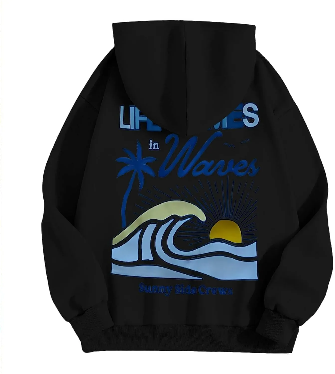 Life Comes in Waves Print Sweatshirts Womens Oversized Hoodies Casual Long Sleeve Blouse Tops Drawstring Pocket Outfits
