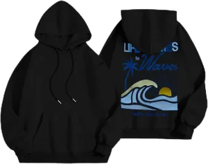 Life Comes in Waves Print Sweatshirts Womens Oversized Hoodies Casual Long Sleeve Blouse Tops Drawstring Pocket Outfits