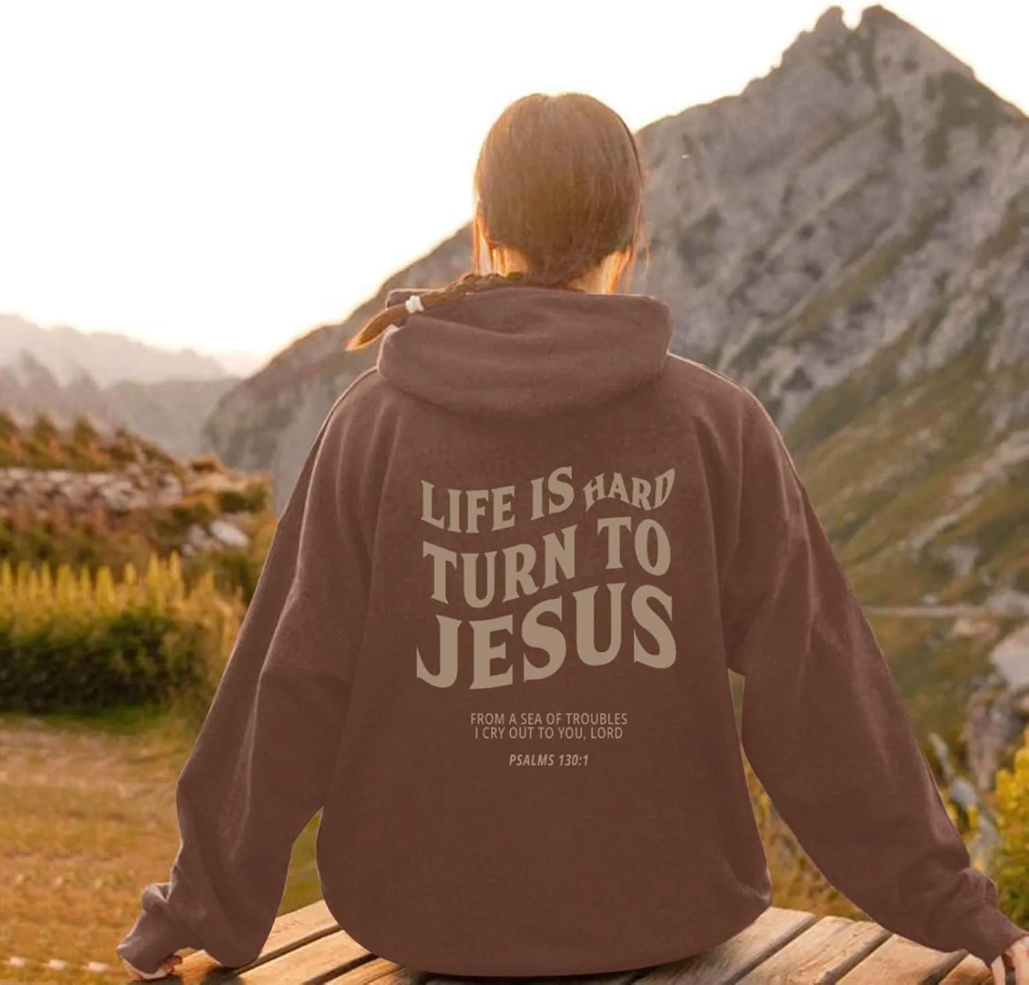 Life Is Hard Trun To Jesus Hoodies For Women Oversized Letter Graphic Y2K Hooded Pullover Tops Bible Verse Hoodie