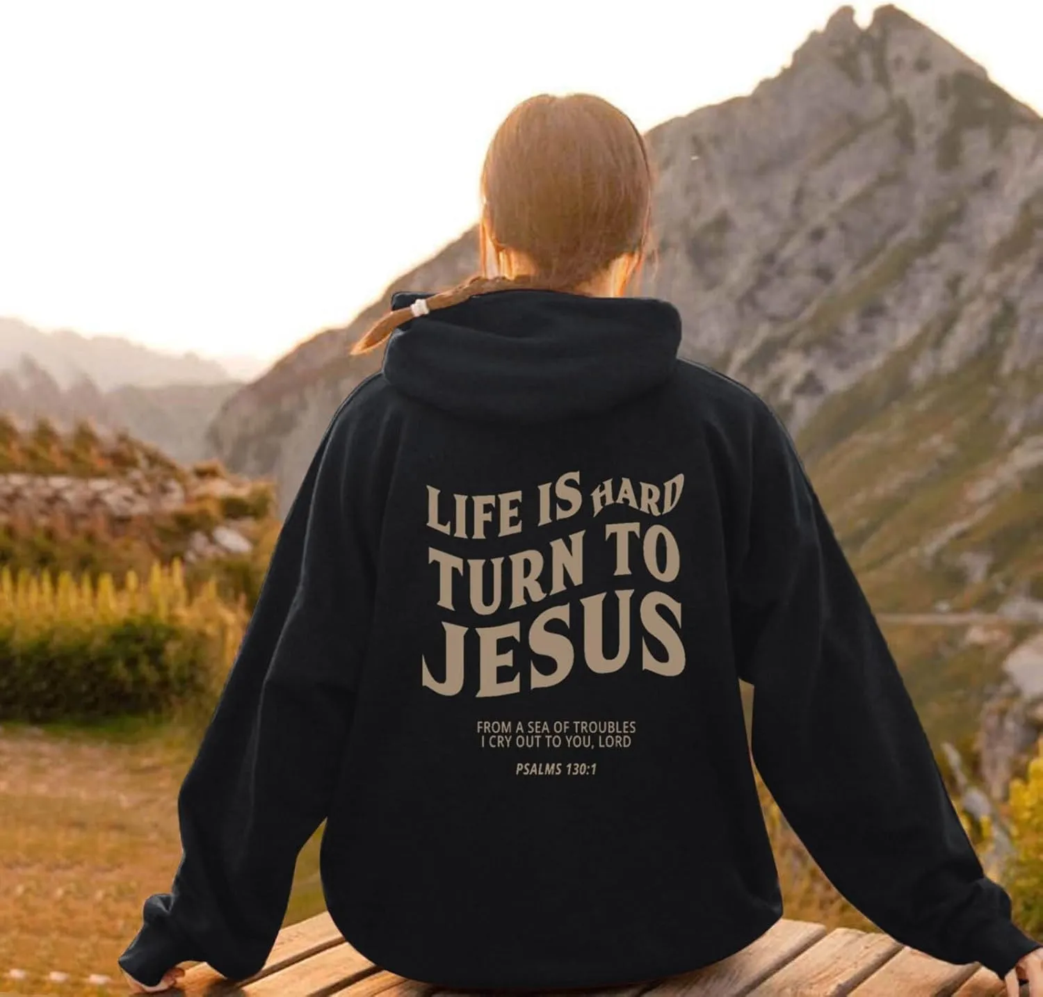 Life Is Hard Trun To Jesus Hoodies For Women Oversized Letter Graphic Y2K Hooded Pullover Tops Bible Verse Hoodie