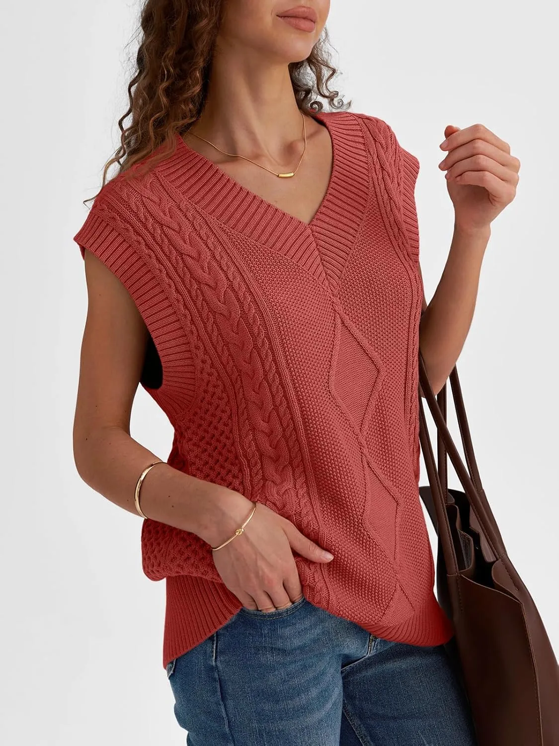 LILLUSORY Sweater Vest Women Trendy Cable Knit Cap Sleeve Tops 2025 V Neck Cotton Oversized Business Casual Outfits
