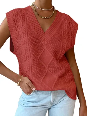 LILLUSORY Sweater Vest Women Trendy Cable Knit Cap Sleeve Tops 2025 V Neck Cotton Oversized Business Casual Outfits