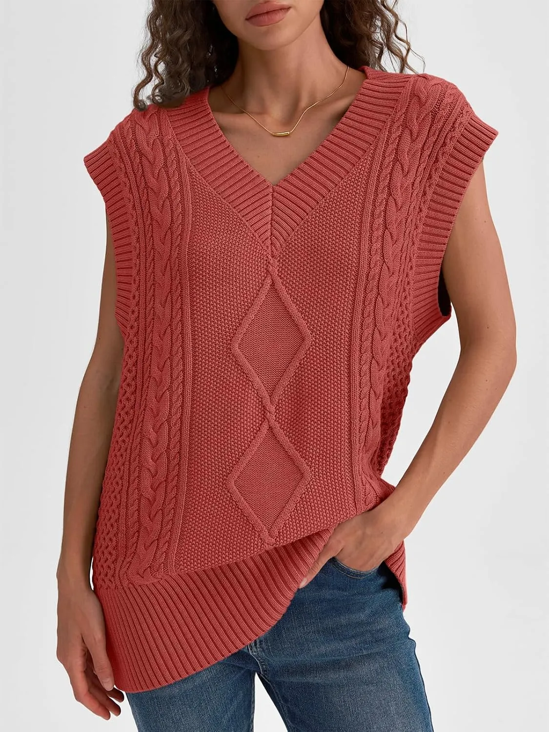 LILLUSORY Sweater Vest Women Trendy Cable Knit Cap Sleeve Tops 2025 V Neck Cotton Oversized Business Casual Outfits