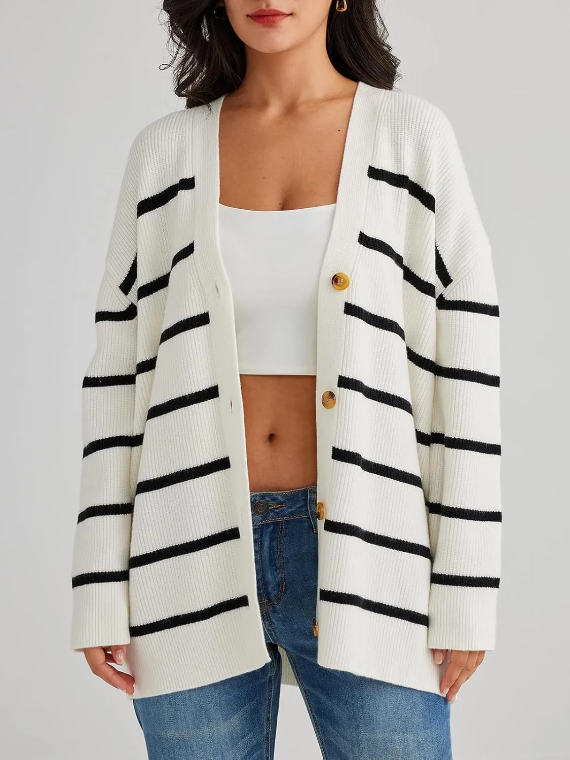 LILLUSORY Women Oversized Cardigan Sweater 2025 Fall Outfits Cloth Fashion V Neck Knit Button Front Casual Trendy Tops