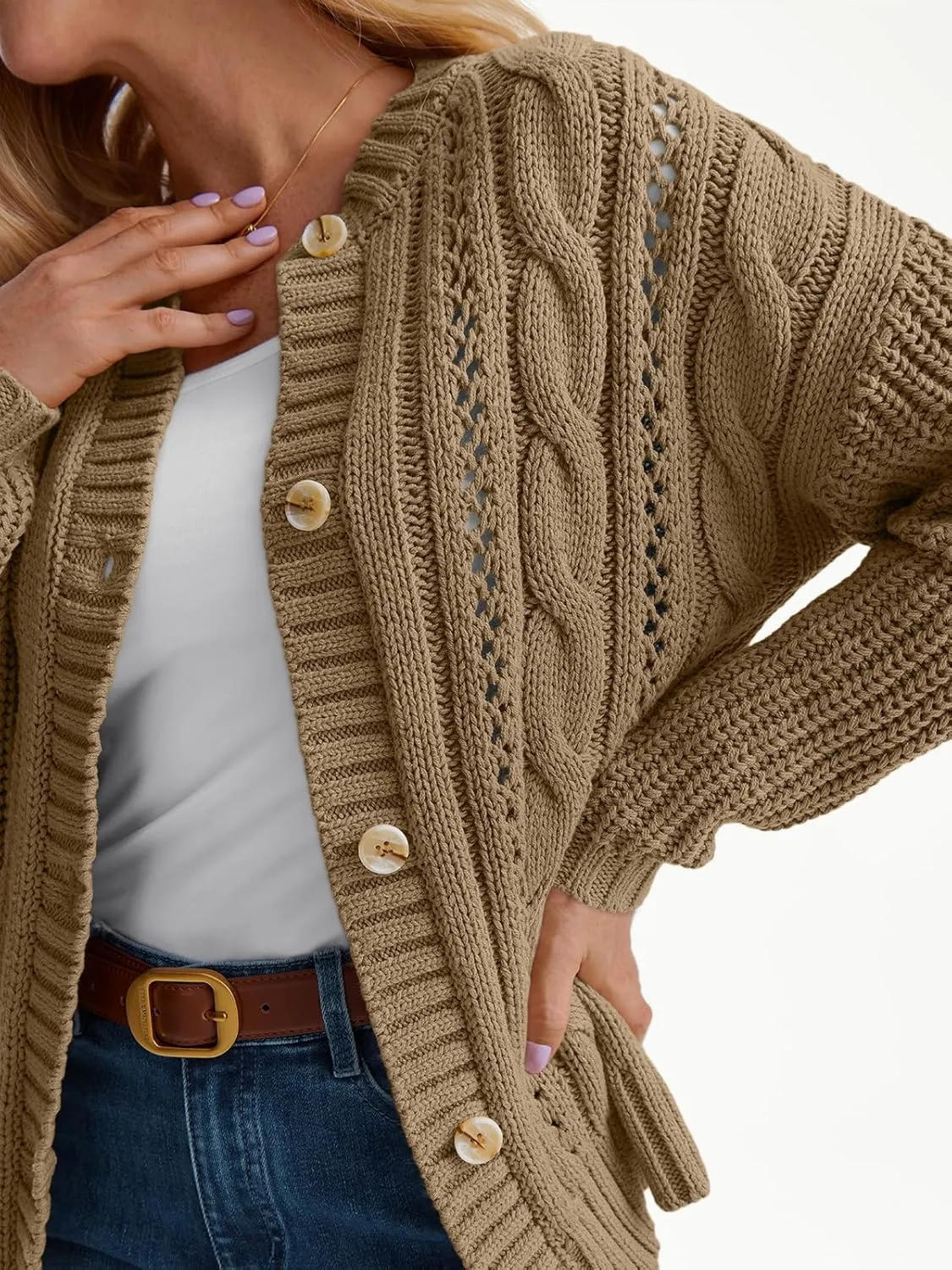 LILLUSORY Women's Cardigan Sweaters Cable Knit Crochet Cotton Fall Jackets Button Up Chunky Trendy Outfits
