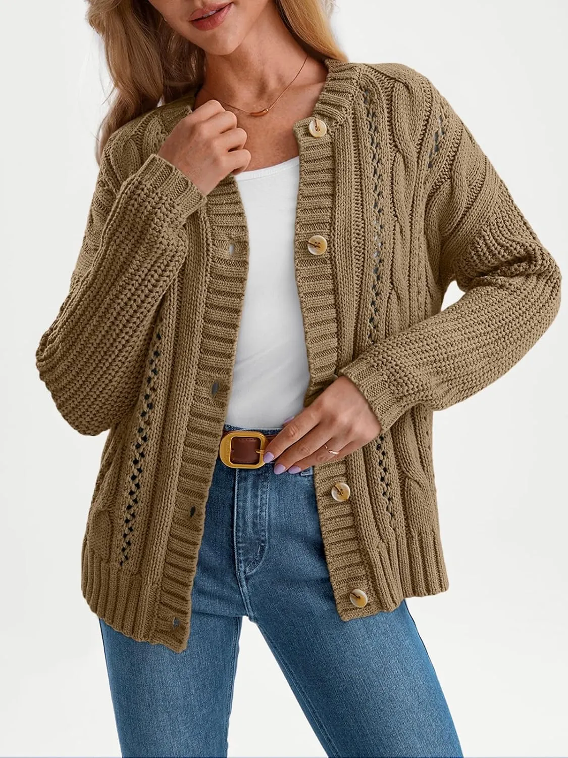 LILLUSORY Women's Cardigan Sweaters Cable Knit Crochet Cotton Fall Jackets Button Up Chunky Trendy Outfits
