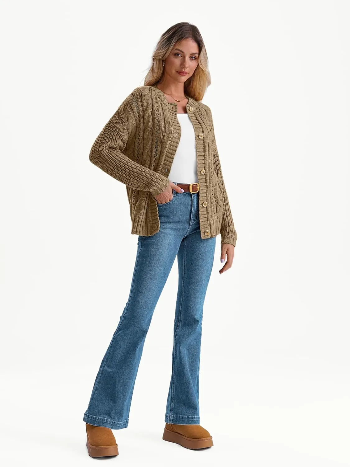 LILLUSORY Women's Cardigan Sweaters Cable Knit Crochet Cotton Fall Jackets Button Up Chunky Trendy Outfits