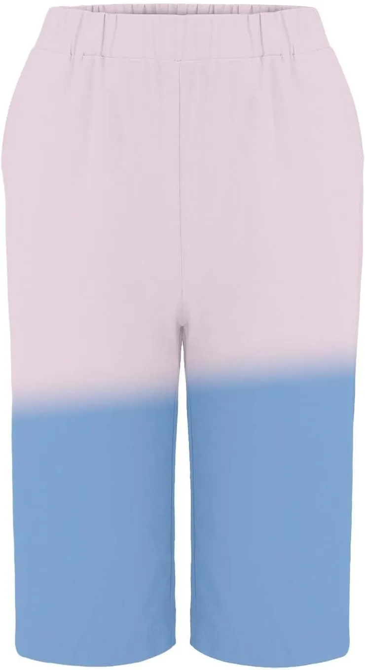 Linen Shorts for Women Plus Size Casual Loose Elastic Drawstring Summer Beach Bermuda Shorts with Pocket
