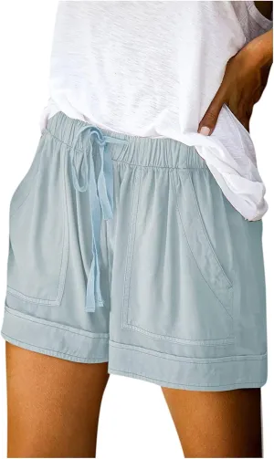 Linen Shorts for Women Plus Size Casual Loose Elastic Drawstring Summer Beach Bermuda Shorts with Pocket