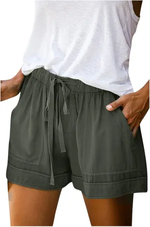 Linen Shorts for Women Plus Size Casual Loose Elastic Drawstring Summer Beach Bermuda Shorts with Pocket