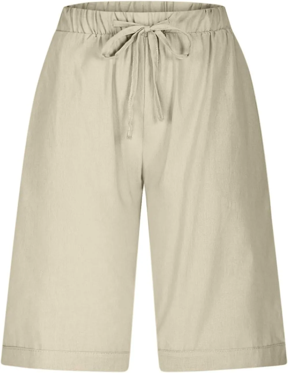 Linen Shorts for Women Trendy High Waisted Pants Side Hollow Lace Trim Drawstring Shorts with Pockets
