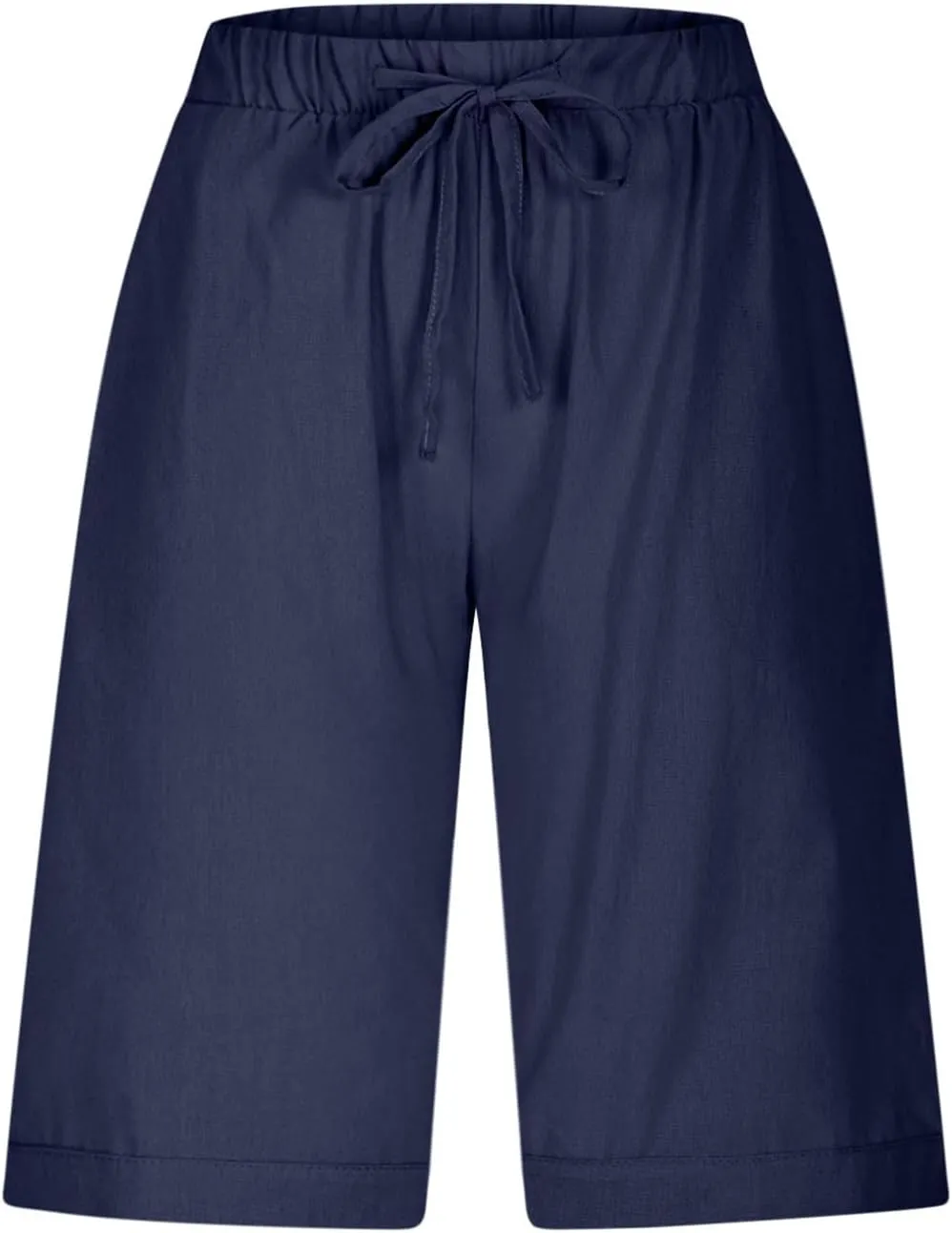 Linen Shorts for Women Trendy High Waisted Pants Side Hollow Lace Trim Drawstring Shorts with Pockets