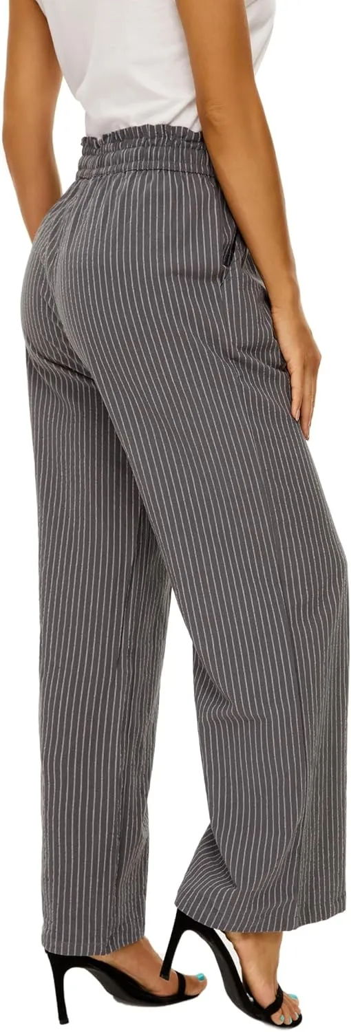 LNX Linen Pants for Women High Waisted Wide Leg Drawstring Casual Loose Pants with Pockets