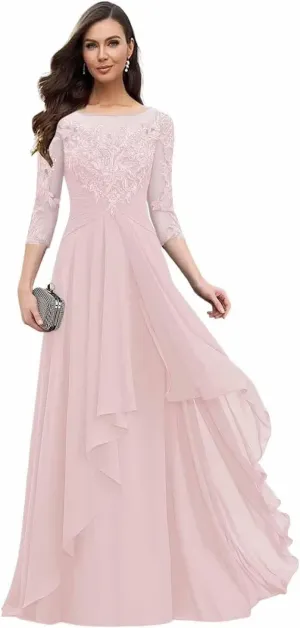 Long Mother of The Bride Dresses for Wedding Beach 3/4 Long Sleeves Sparkly Lace Formal Dress for Women 2025