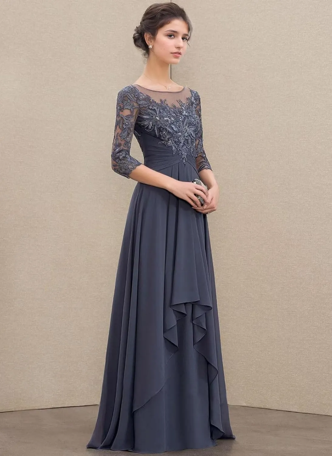 Long Mother of The Bride Dresses for Wedding Beach 3/4 Long Sleeves Sparkly Lace Formal Dress for Women 2025