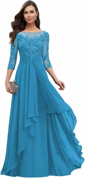 Long Mother of The Bride Dresses for Wedding Beach 3/4 Long Sleeves Sparkly Lace Formal Dress for Women 2025