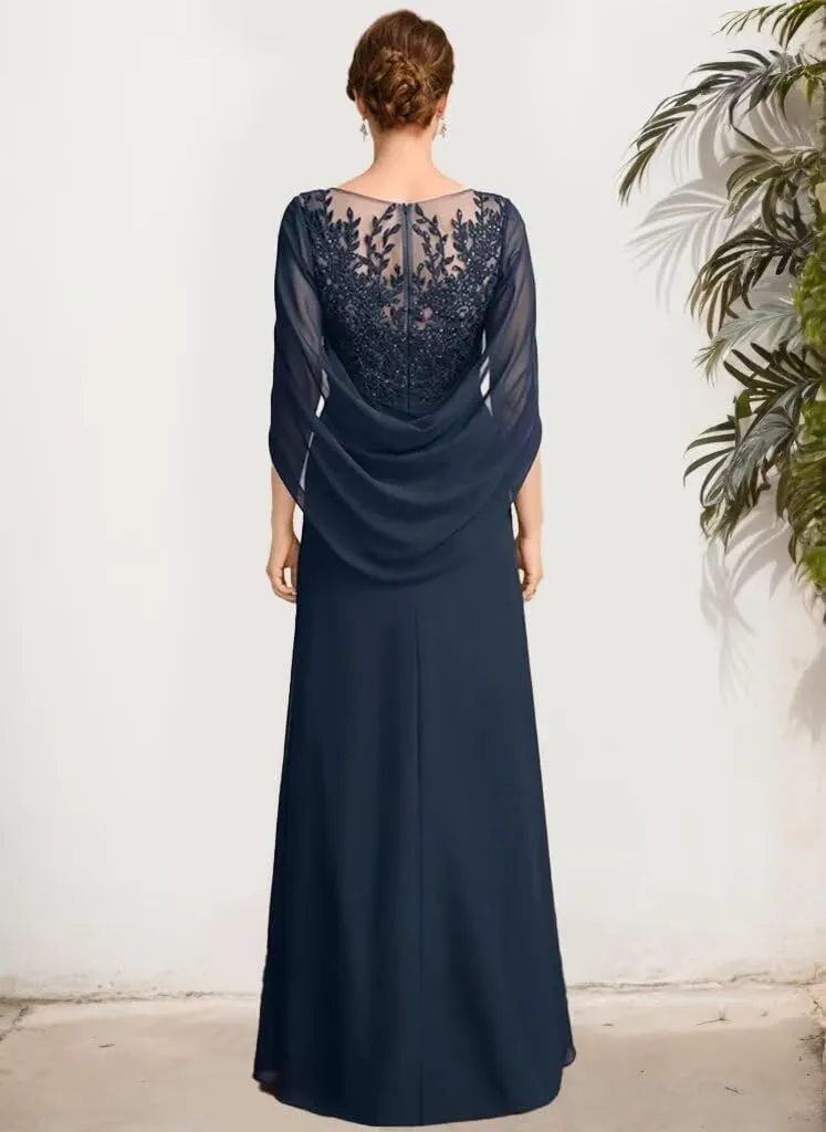 Long Mother of The Bride Dresses for Wedding Mermaid Chffion Cape Sleeves Lace Formal Dress for Women 2024