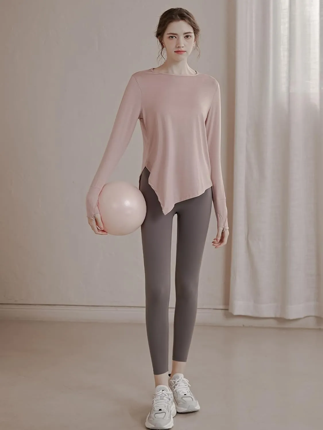 Long Sleeve Tee for Women with Thumb Hole Workout Shirts for Women Quick Dry Gym Athletic Tops Athletic Gym Workout Crop Tops