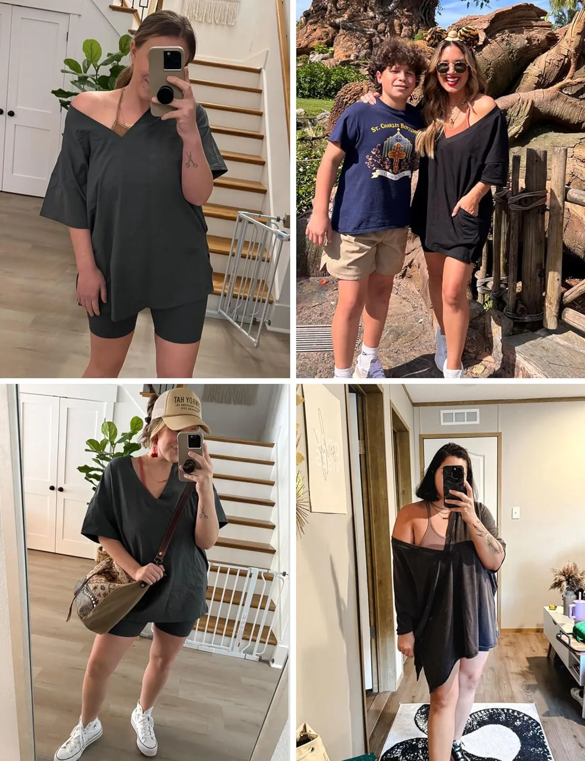 LTSCNRM 2 Piece Outfits for Women Reversible Oversized T Shirt Biker Shorts Sets Workout Tracksuit
