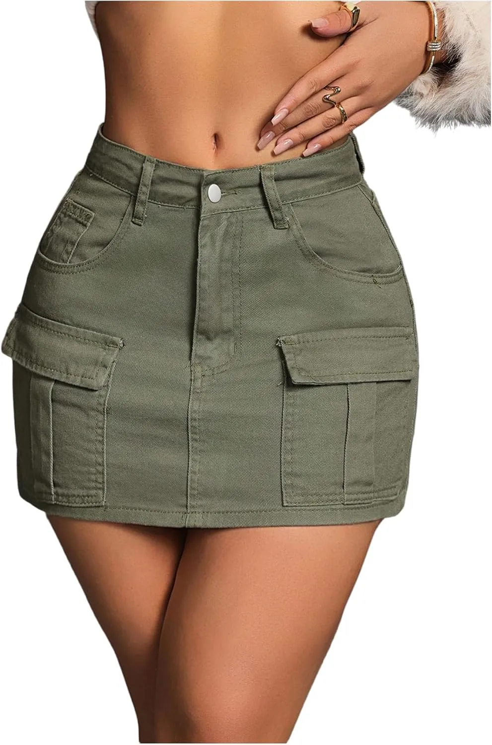 MakeMeChic Women's High Waist Jean Shirts Zip Fly Flap Pocket Bodycon Mini Denim Skirt