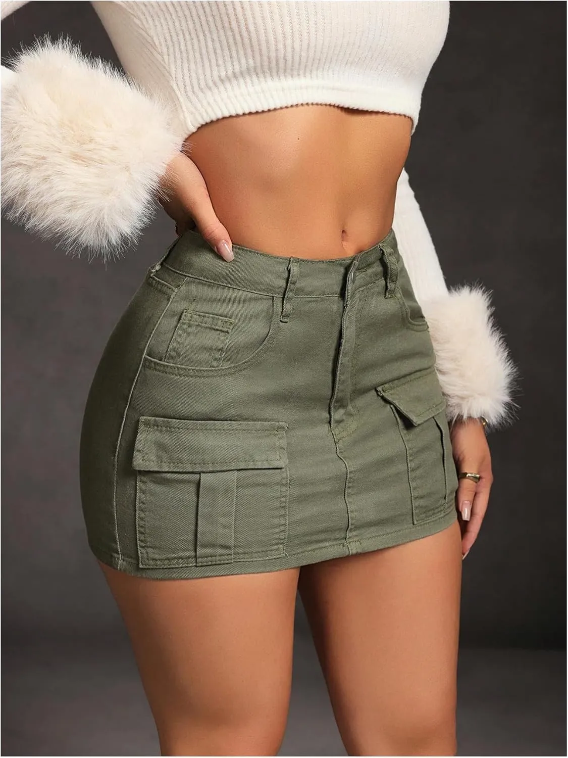 MakeMeChic Women's High Waist Jean Shirts Zip Fly Flap Pocket Bodycon Mini Denim Skirt