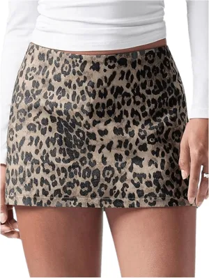 MakeMeChic Women's Leopard Print Mini Skirt with Shorts Cheetah Print Skirts Micro Skort