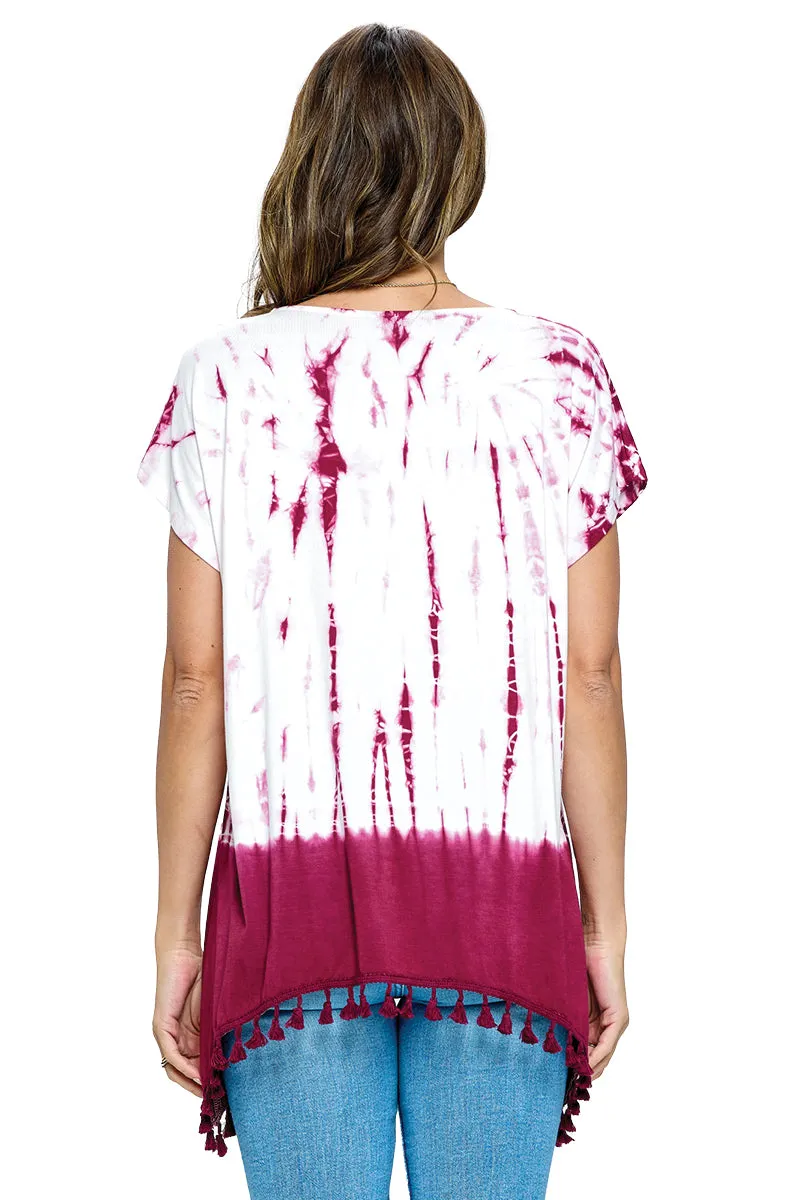 Maroon Top Gypsy Tie Dye Tassel Hem