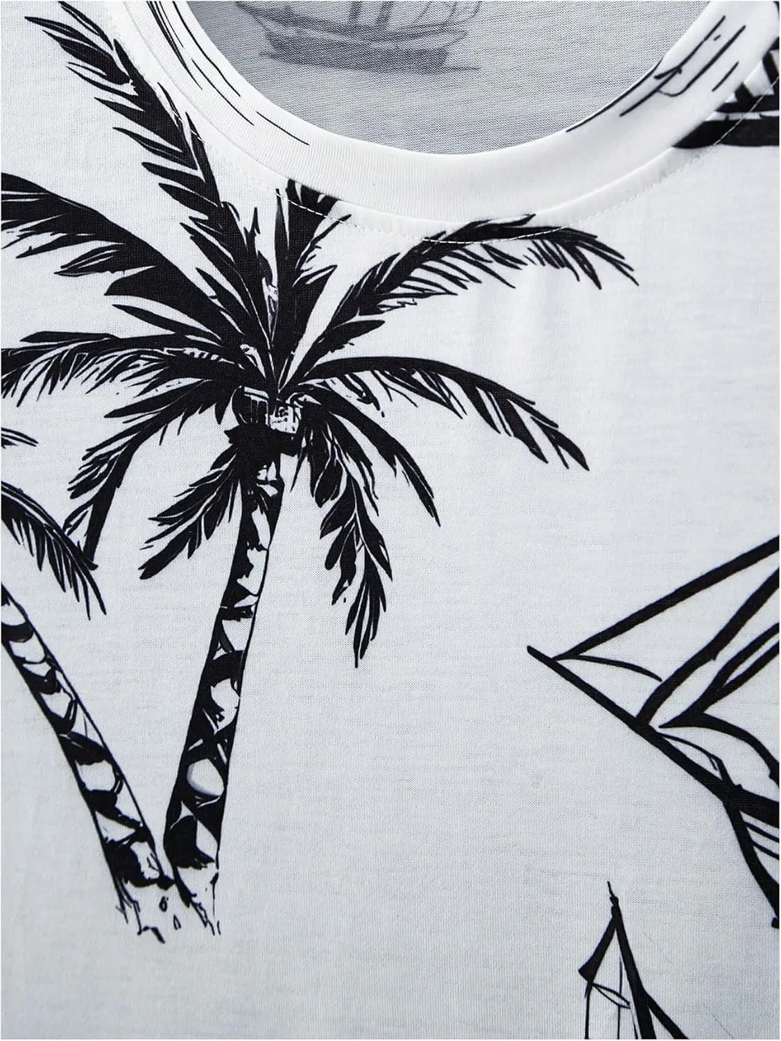 Men's 2 Piece Outfits Tropical Graphic Short Sleeve T-Shirt and Drawstring Waist Shorts Sets