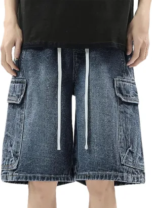 Mens Baggy Denim Jorts Y2K Vintage Loose Hip Hop Jean Shorts Wide Leg Mid Jeans Streetwear Clothes