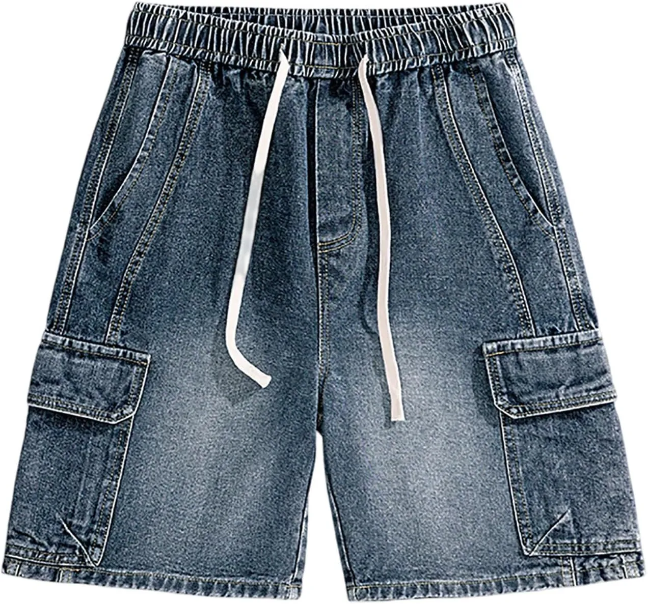 Mens Baggy Denim Jorts Y2K Vintage Loose Hip Hop Jean Shorts Wide Leg Mid Jeans Streetwear Clothes