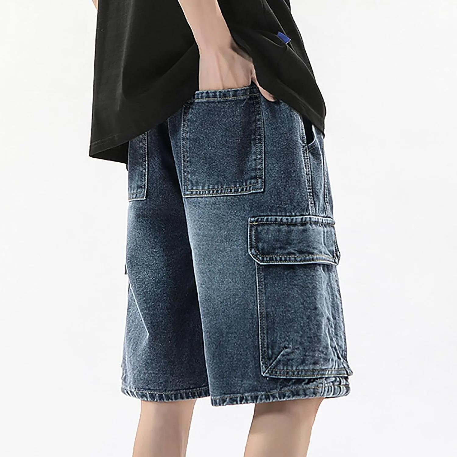 Mens Baggy Denim Jorts Y2K Vintage Loose Hip Hop Jean Shorts Wide Leg Mid Jeans Streetwear Clothes