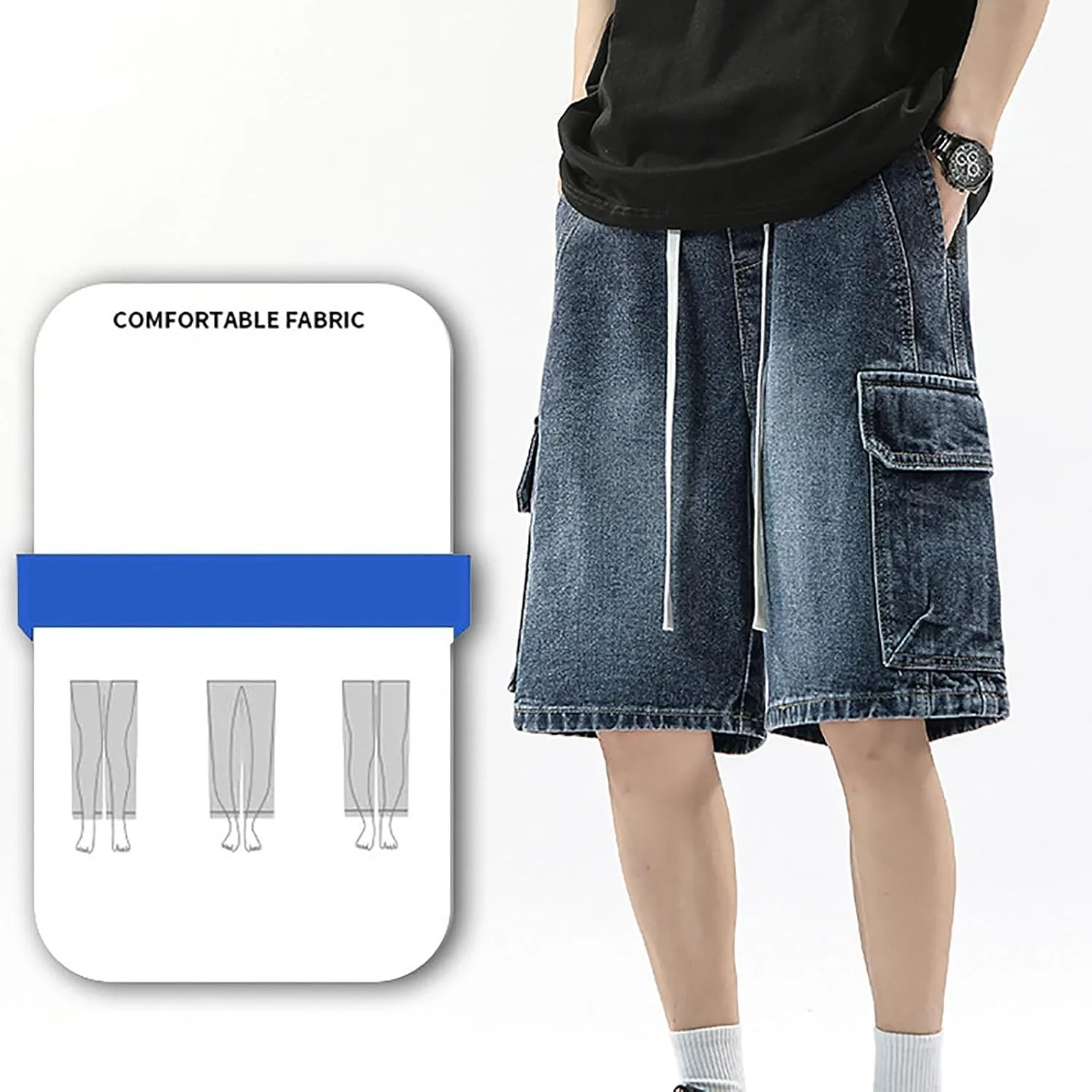 Mens Baggy Denim Jorts Y2K Vintage Loose Hip Hop Jean Shorts Wide Leg Mid Jeans Streetwear Clothes