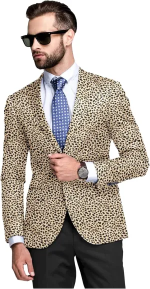 Men's Blazer 2 Button Long Sleeve Printed Regular Fit Suit Jacket Business Lightweight Casual Sport Coat
