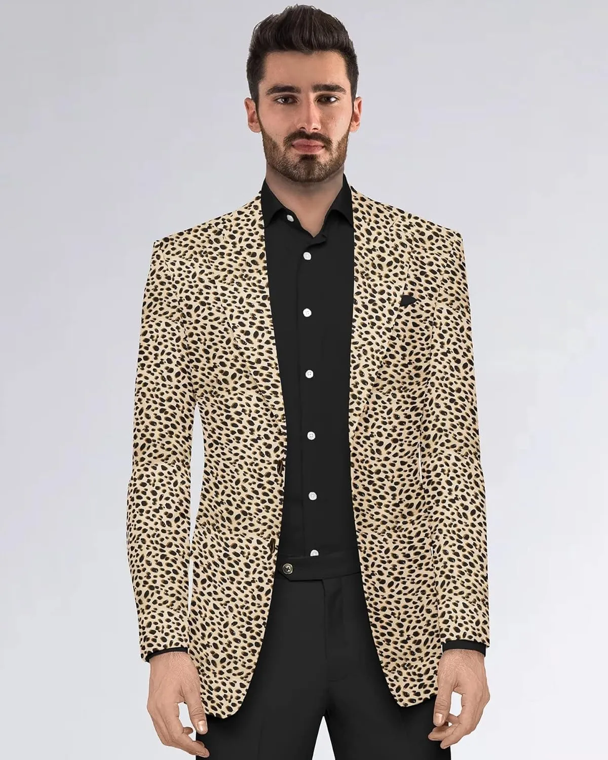 Men's Blazer 2 Button Long Sleeve Printed Regular Fit Suit Jacket Business Lightweight Casual Sport Coat