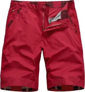 Mens Casual Relaxed Fit Chino Shorts Lightweight Slim Fit Stretch Short Pants Solid Color Plaid Outdoor Shorts