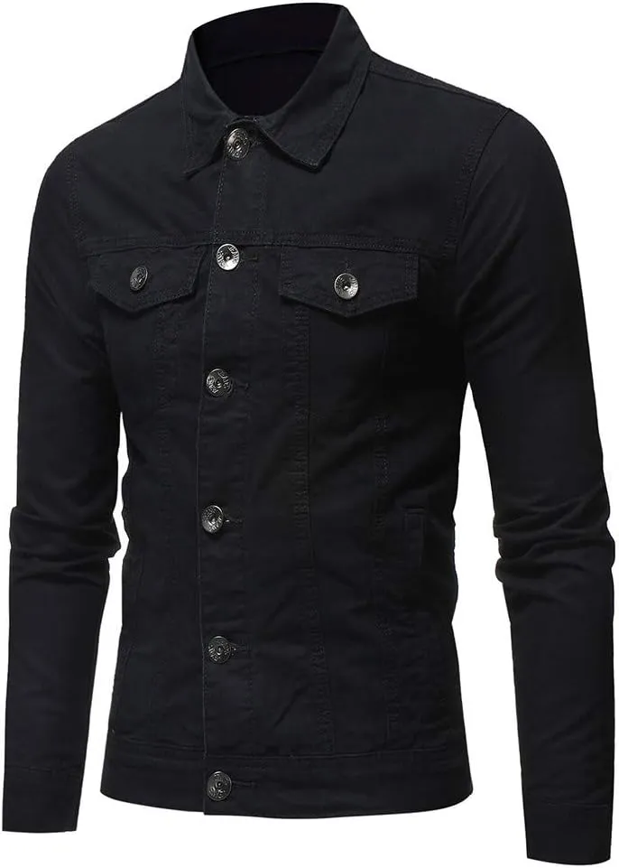 Mens Classic Signature Denim Trucker Jackets Stretch Washed Cotton Unlined Western Cowboy Jean Jacket with Pockets