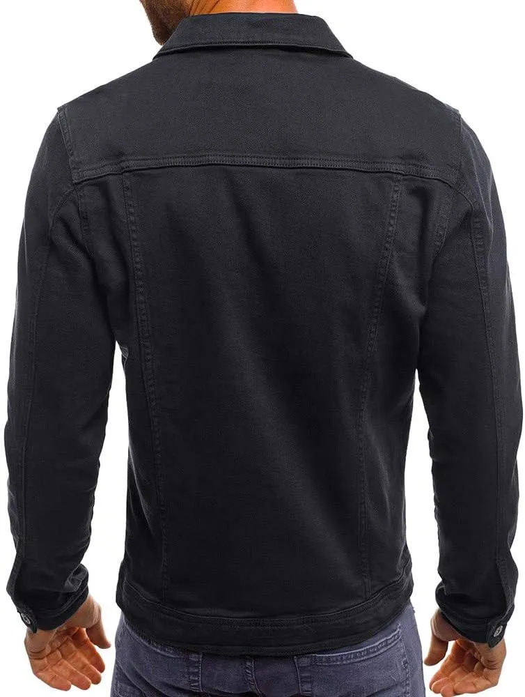 Mens Classic Signature Denim Trucker Jackets Stretch Washed Cotton Unlined Western Cowboy Jean Jacket with Pockets