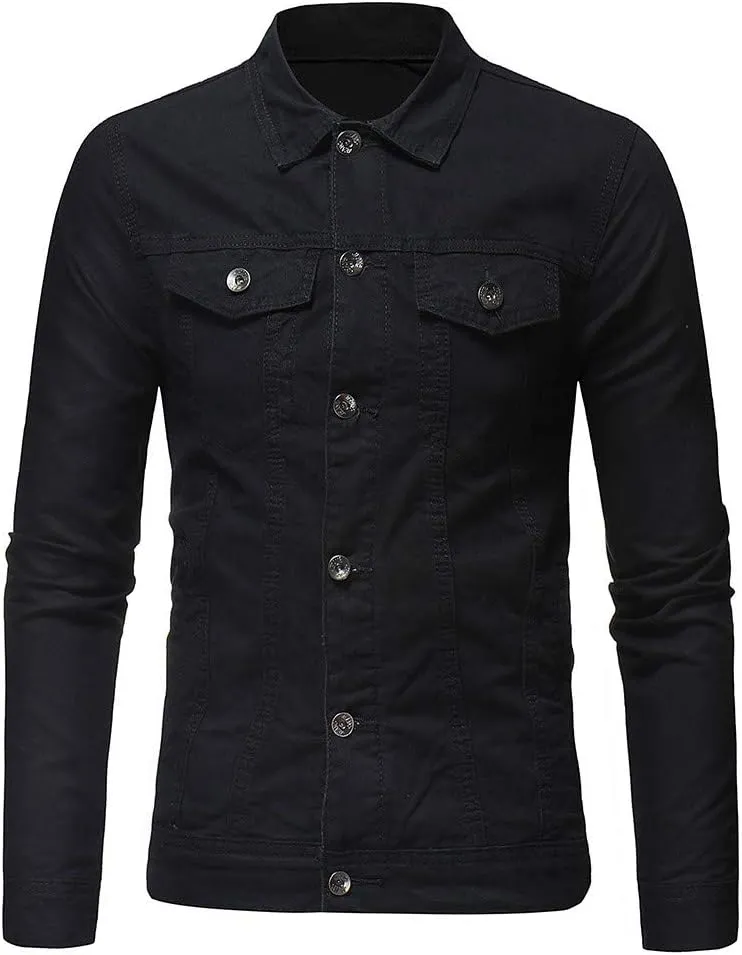 Mens Classic Signature Denim Trucker Jackets Stretch Washed Cotton Unlined Western Cowboy Jean Jacket with Pockets