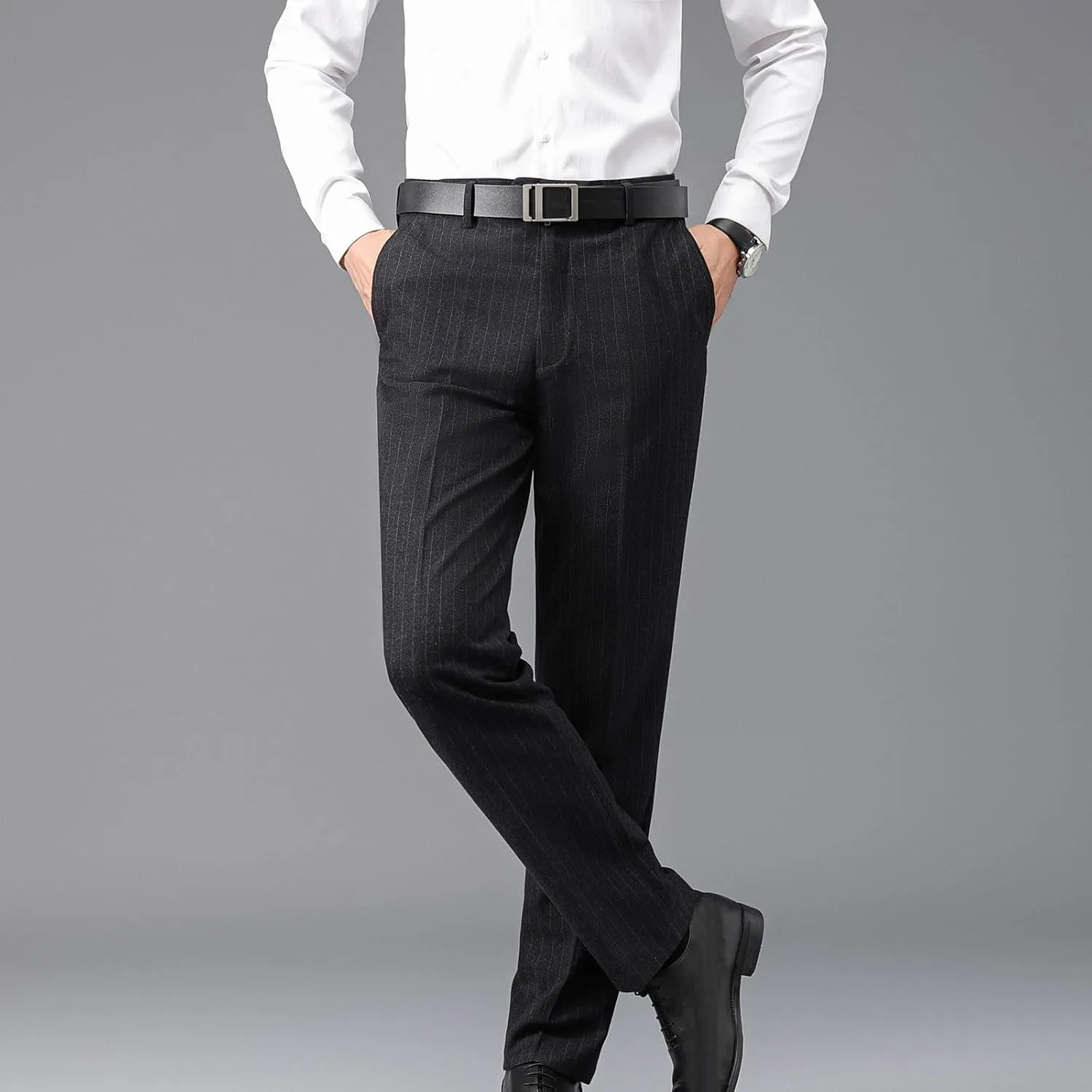 Mens Dress Pants Regular Fit Stretch Straight Leg Pants Slim Fit Quick Dry Work Casual Soft Cozy Work Business Pants