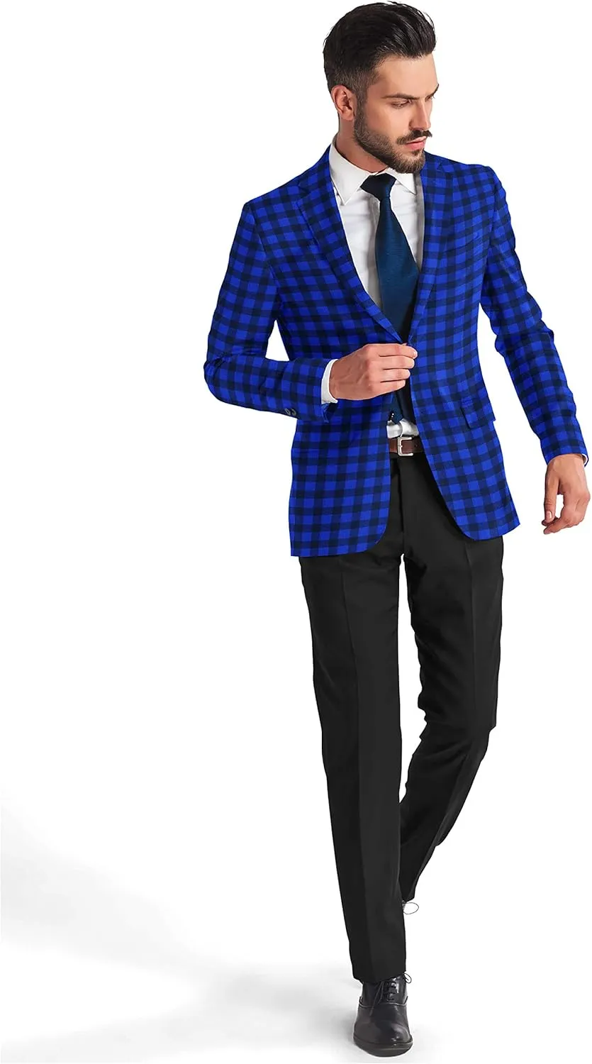 Men's Plaid Blazer 2 Button Lightweight Regular Fit Checked Plaid Suit Sport Coat Jacket Casual Daily Dress Jacket Sport Coat