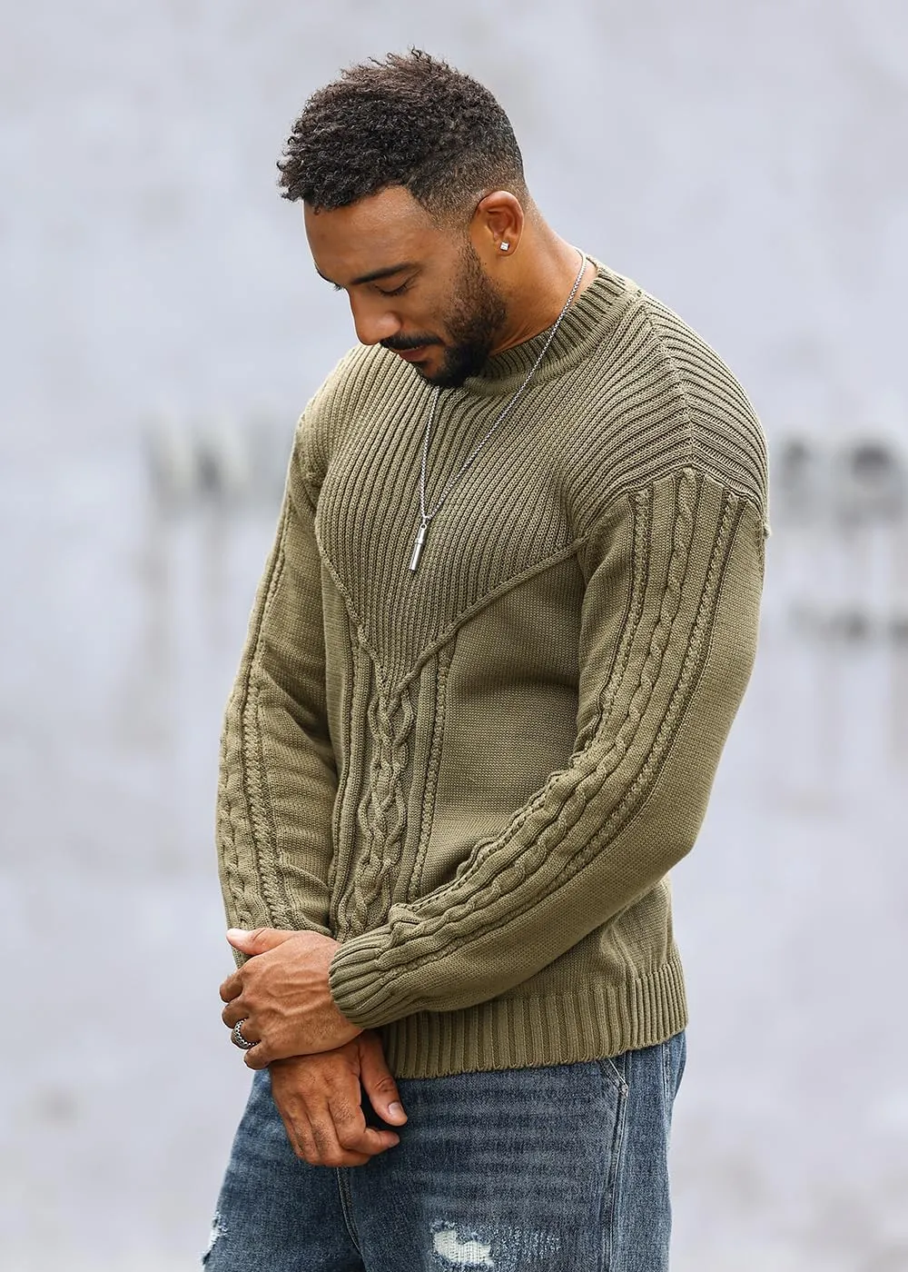 Men's Pullover Long Sleeve Crewneck Knitted Sweater