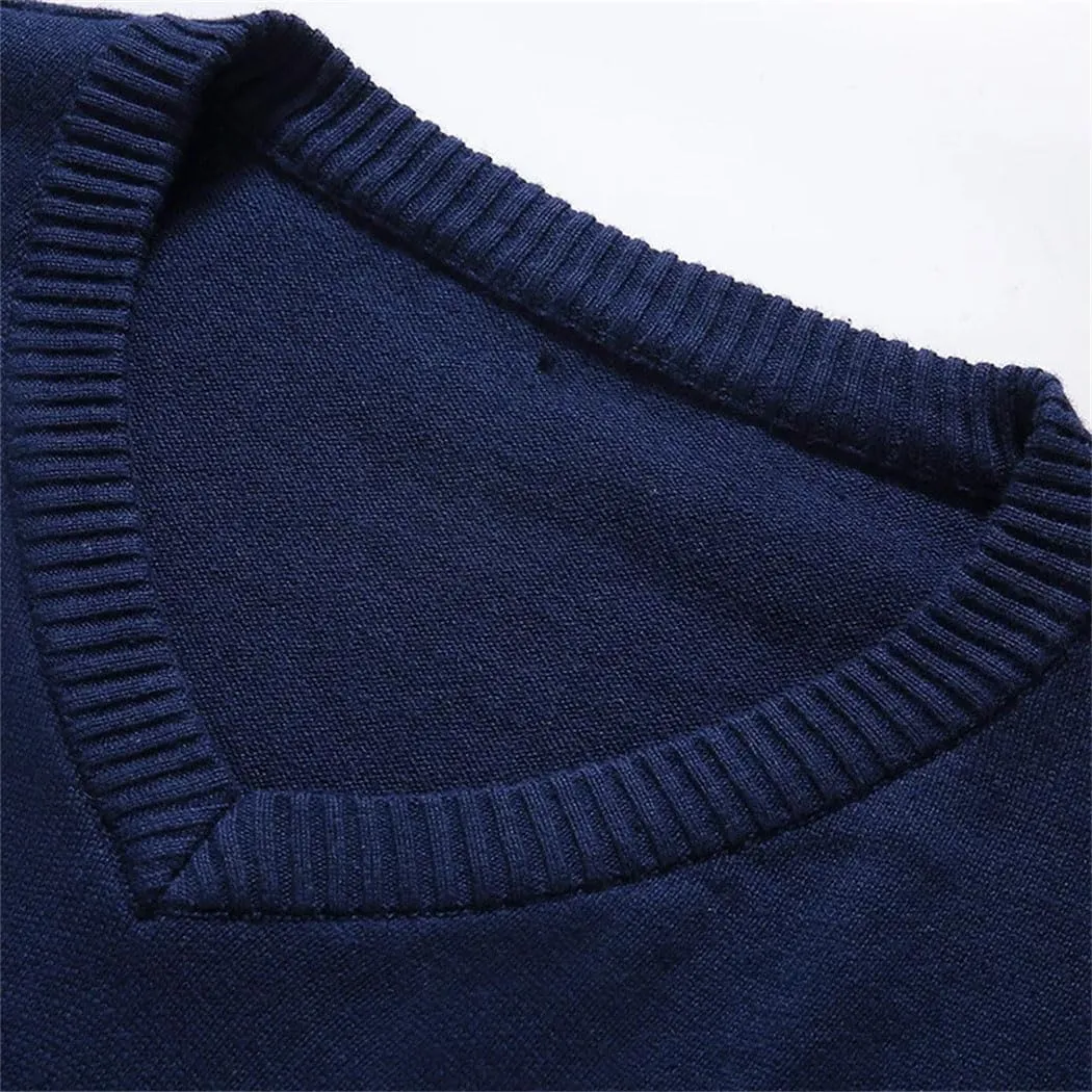 Men's Slim Fit V-Neck Sweater Soft Cotton Knit Pullover Lightweight Casual Solid Color Jumper for Autumn