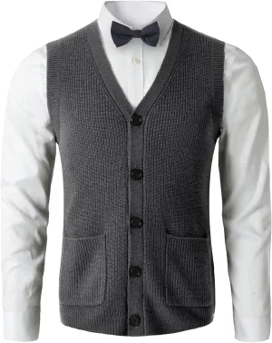 Men's Sweater Vest V-Neck Sleeveless Knitted Button Cardigan DXL Big and Tall Vest