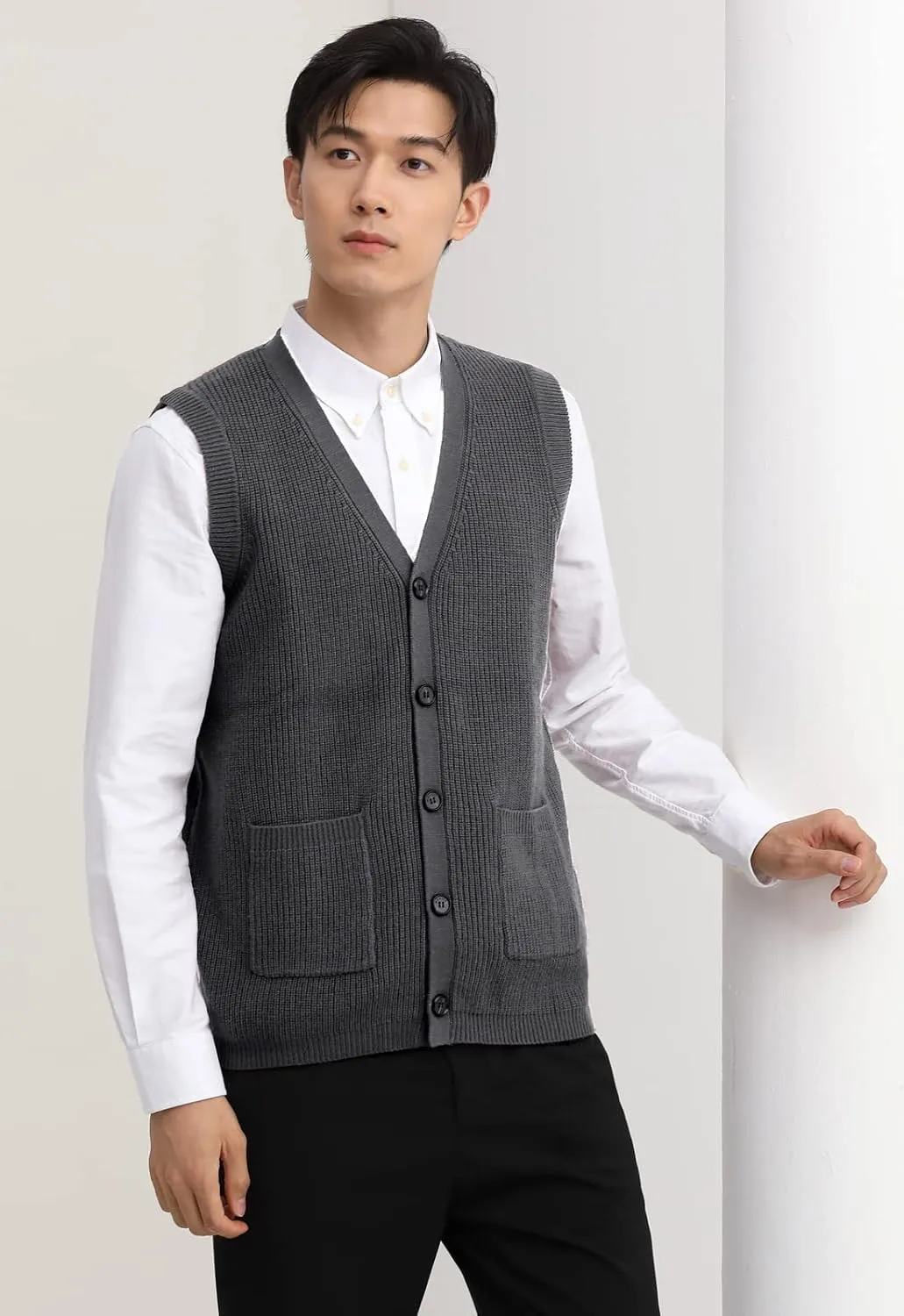Men's Sweater Vest V-Neck Sleeveless Knitted Button Cardigan DXL Big and Tall Vest
