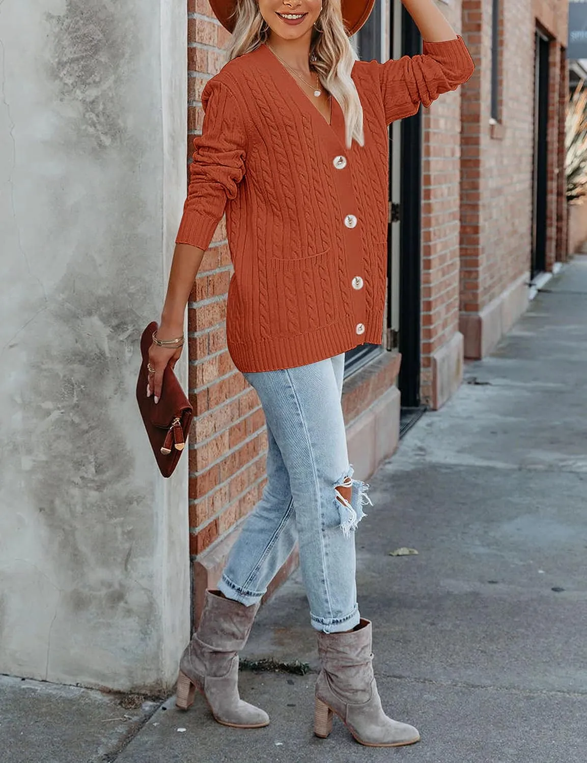 MEROKEETY Women's 2025 Long Sleeve Cable Knit Button Cardigan Sweater Open Front Outwear Coat with Pockets